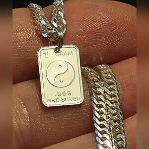 999 Fine Silver - Ying Yang - Pendant / Charm - 1.10g - 925 Sterling Silver Bail